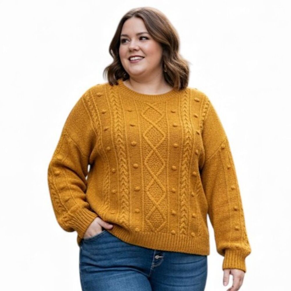 OLD NAVY Speckled Cable-Knit Popcorn Plus Size Sweater, Mustard Gold. Size 3X